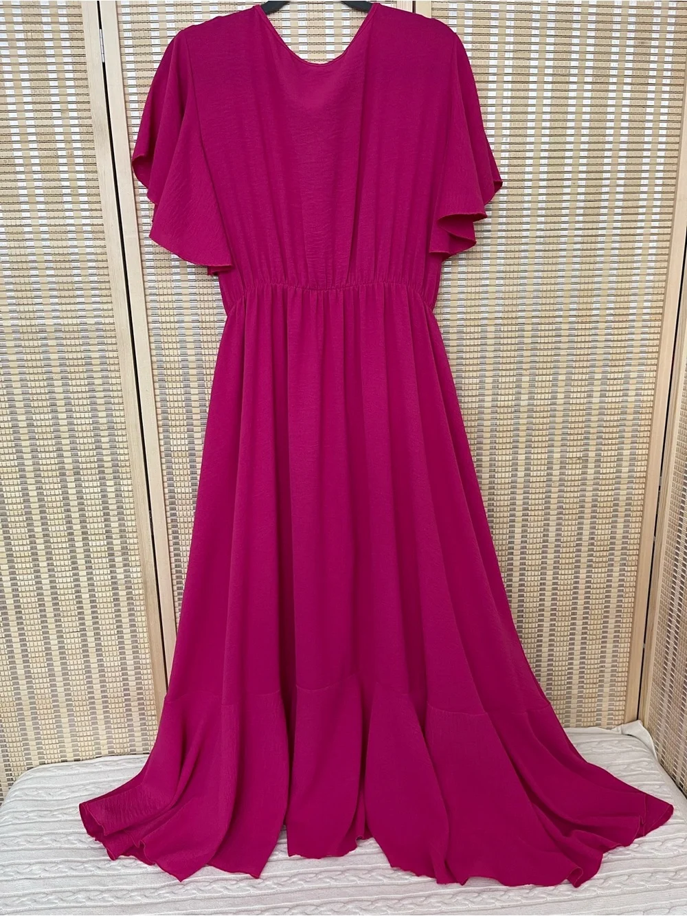 Italian Flutter-Sleeve Wrap Maxi Dress in Fuchsia - Picture 3 of 6